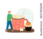 marshmallow drink and cupcake... | Shutterstock .eps vector #1827302690