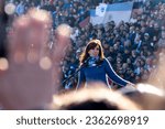 Small photo of Avelaneda, Buenos Aires, Argentina; 06-20-2017: Cristina Kirchner with a sad expression during a speech in Avellaneda.
