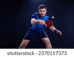 Small photo of Table tennis player cover. Ping pong. Download a photo of a table tennis player for a tennis racket packaging design