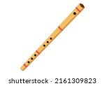 Bamboo flute vector design. Wooden flute flat style vector illustration isolated on white background. Vintage classical musical instruments concept. Flute clipart. 