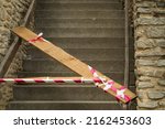 Access forbidden - restriction tape on construction site in Deva fortress, Romania