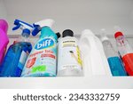 Small photo of Poznan, Poland - April 23, 2023: Row of cleaning products including Biff.