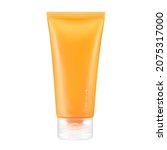 Small photo of Orange Plastic 75ml Hand Cream Tube Packaging Isolated on White. Collapsible Squeeze Tube Cosmetic Containers with Flip Lid. Modern Hand Skin Care Products Kit