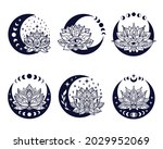 half moon and lotus flower... | Shutterstock .eps vector #2029952069