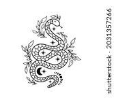 mystical snake in line art... | Shutterstock .eps vector #2031357266