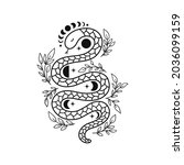 mystical snake in line art... | Shutterstock .eps vector #2036099159