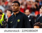 Small photo of Lisbon, Portugal - 04 11 2023: UEFA Champions League quarterfinal between SL Benfica and Inter Milan FC; Denzel Dumfries before game