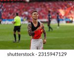 Small photo of Lisbon, Portugal - 05 27 2023: Liga Bwin game between SL Benfica and CD Santa Clara and celebrations after winning championship; Alejandro Grimaldo celebrates after scoring last goal in his game