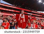 Small photo of Lisbon, Portugal - 05 27 2023: Liga Bwin game between SL Benfica and CD Santa Clara and celebrations after winning championship; Fans of Benfica celebrate after 38th championship