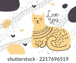 Greeting Card With Cute Cat And ...