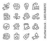 Ecology line art icon set, nature and environment. Protection, planet care, natural recycling power. Vector ecology line art illustration