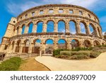 Pula Amphitheater, known as Coliseum of Pula, is a well-preserved Roman amphitheater in Pula, Croatia. A grand arena was constructed in 27 BC - 68 AD by the Roman empire.
