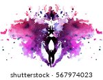 red- purple watercolor symmetrical Rorschach blot on a white background