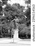 Small photo of Sofia, Bulgaria- August 18, 2023: Monument of Medieval Bulgarian Tzar Samuil, was the Tsar (Emperor) of the First Bulgarian Empire and a general under Roman I of Bulgaria in black and white