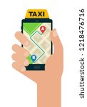 taxi route on a map in a... | Shutterstock .eps vector #1218476716