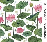 Floral Pattern With Pink Lotus...
