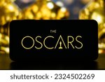 Small photo of Oscars (Academy Awards) logo stock image. It is an annual prestigious ceremony honoring excellence in the film industry and one of the most prominent award shows: Dhaka, Bangladesh- June 29, 2023