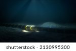 Submarine internet communication cable on the seabed in the ocean (3d illustration)