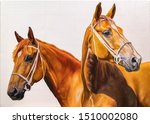 Two Brown Horses. Photo Of Oil...