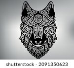 celtic wolf tattoo sketch.... | Shutterstock .eps vector #2091350623