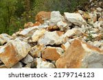 Limestone rock in a closed quarry in the Vistula river valley in the middle course.