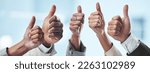 Small photo of Hands, people and thumbs up for thank you, good job or success in collaboration, agreement or goals. Hand of group showing thumb emoji for winning, yes or support in trust, teamwork or solidarity