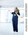 Small photo of Nursing, celebration and black woman graduate with smile, flowers and ADN certificate at hospital. Healthcare, education and nurse at graduation, happy scholarship qualification and academic award.