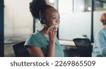 Small photo of Face, business and woman in call center, telemarketing and customer support in office. Portrait, female agent or consultant with headset, conversation or consulting for digital marketing, crm or help
