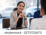 Small photo of Job interview, happy and woman in office for business meeting, discussion and networking with candidate. We are hiring, smile and friend HR lady explaining hiring process, recruitment and our vision