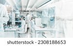 Small photo of Scientist, double exposure and lab worker with medical research, working and chemistry analysis. Staff, science and laboratory for medicine pathology and innovation in a hospital and health clinic