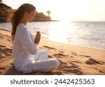 Beach  meditation or woman with ...