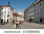 Small photo of Ljubljana, Slovenia. August 3, 2019. Ronna fountain, also known as the Fountain of the Three Carniolan Rivers in the city center