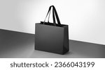 Small photo of Black paper glossy shopping bag mockup with black handles.