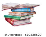 High Books Stack Isolated On...