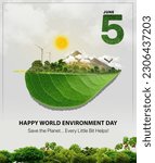 Small photo of World Environment Day Poster, Nature Conservation 5 June. Leaf Tree Green Energy Ecology.