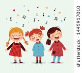 three little girl singing a... | Shutterstock .eps vector #1445917010