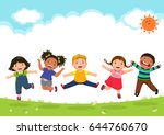 happy kids jumping together... | Shutterstock .eps vector #644760670