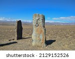 Stone women in Altai. Stone statues in Altai. Idols of the culture and religion of the nomads of the Turks. Turkic stone sculptures of Altai. Altai Republic.