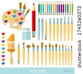 brushes  color pencils  pens... | Shutterstock . vector #1745260373