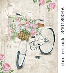 Watercolor White Bicycle With...