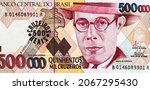 Small photo of Mario de Andrade Portrait from Brazil 500000 Cruzeiros 1993 Banknotes. Mario Raul de Morais Andrade, Poet, novelist, musicologist, art historian, critic and photographer.