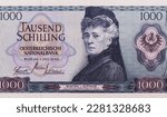 Small photo of Veiled bust of the Austrian-Bohemian pacifist and novelist Bertha, Baroness of Suttner, first Austrian laureate of the Nobel Prize in 1905. Portrait from Australia 1000 Schilling 1966 Banknotes.