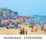Small photo of Virginia Beach, Virginia - July 4, 2021 : Busy 4th of July day at the Virginia Beach ocean front