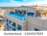 Small photo of Virginia Beach, Virginia - September 7 2021: Aerial View of the Hilton Hotel Sky Pool at the Virginia Beach Oceanfront