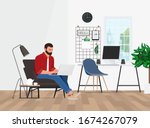 a freelancer man works behind a ... | Shutterstock .eps vector #1674267079