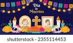 Dia de muertos background. English Translation - Day of the Dead. Mexican Dia de muertos celebration. November 2. Vector illustration. Poster, Banner, Flyer, Greeting Card, Invitation Card, Template.