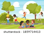 children play in summer park... | Shutterstock .eps vector #1859714413