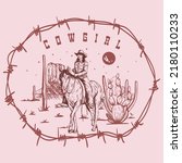 Cowgirl Riding Horse On Desert  ...