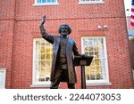 Small photo of Easton, Maryland, USA - November 8, 2022: Photo shows the Frederick Douglas Statue in front of the Talbot County Courthouse.