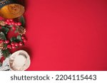 christmas still life decoration on red textured background